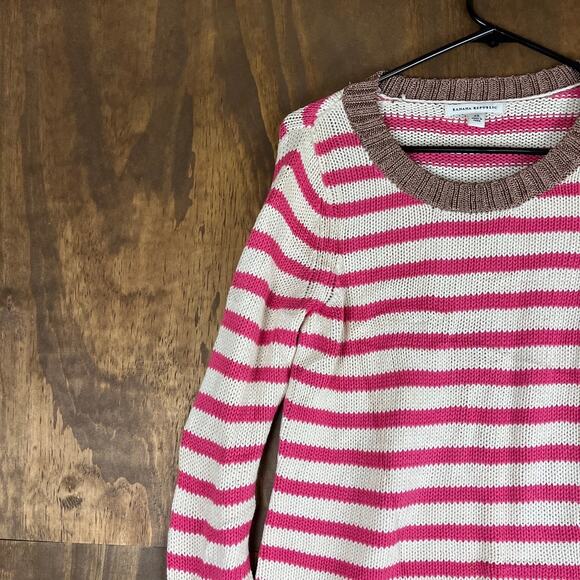 Banana Republic Womens Sweater White Pink Striped Crew Neck Long Sleeve XS - Picture 4 of 12